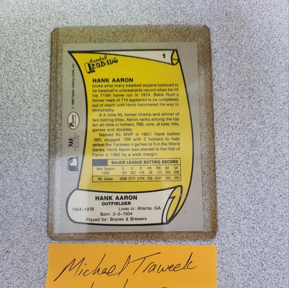 1988 Pacific Hank Aaron - Picture 2 of 2